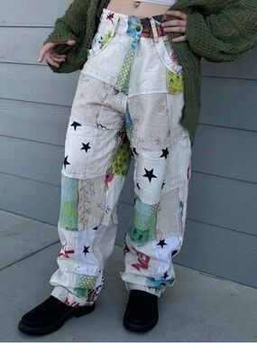 Patchwork Boho W Pants in Cream & Multicolor